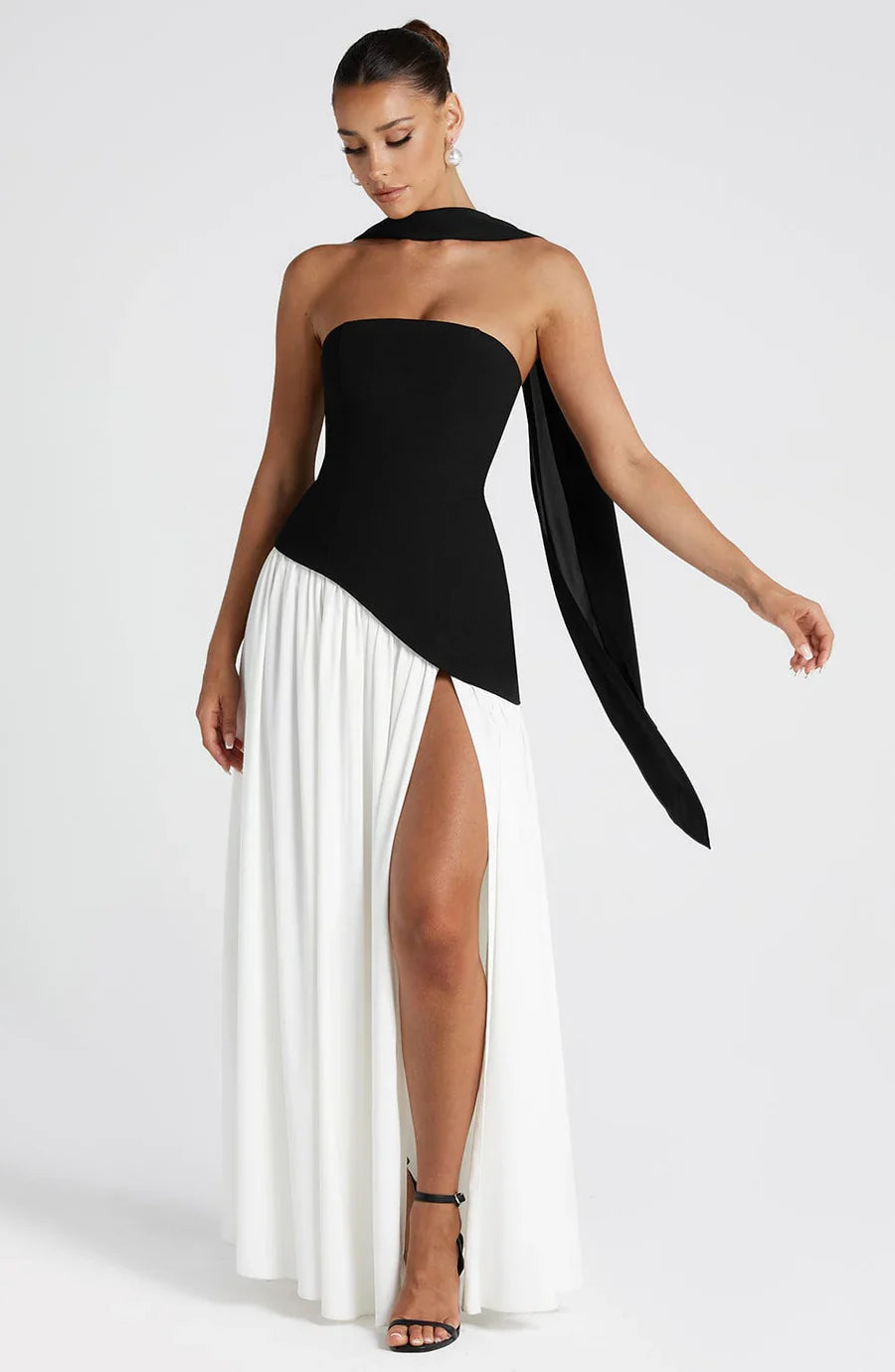 MIRELLE | Robe bustier asymétrique fendue
