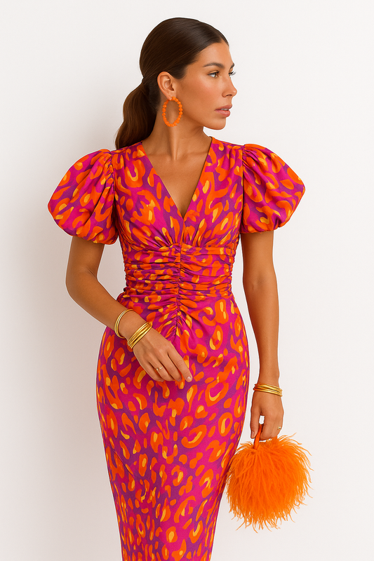 ANAÏS | Robe colorée à manches plissées