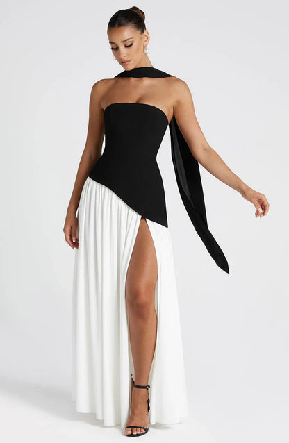 MIRELLE | Robe bustier asymétrique fendue