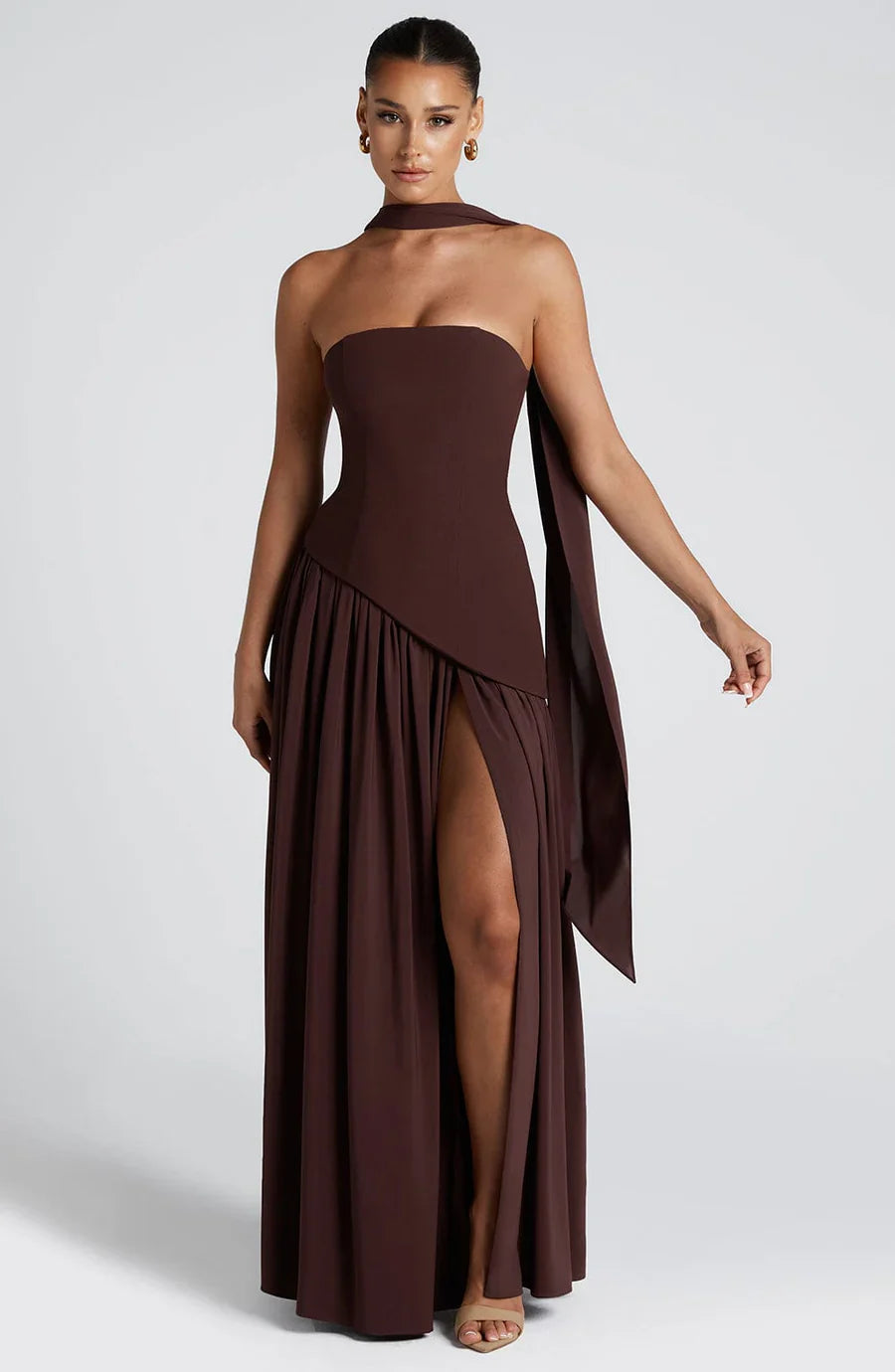 MIRELLE | Robe bustier asymétrique fendue